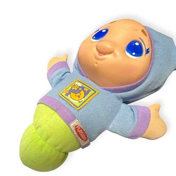 VINTAGE PLAYSKOOL Gloworm Light-Up Plush Blue & Green Working 12” - Picture 3 of 4